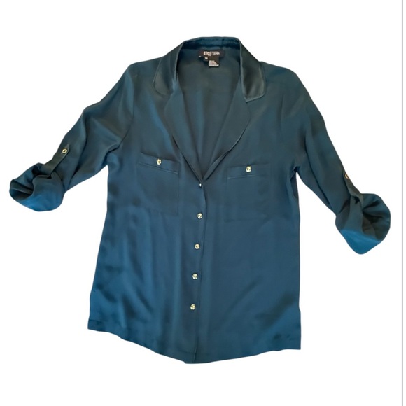 Etcetera Tops - Etcetera by Carlisle Teal 100% Silk Button-Up Blouse Size 10/Medium MSRP $298